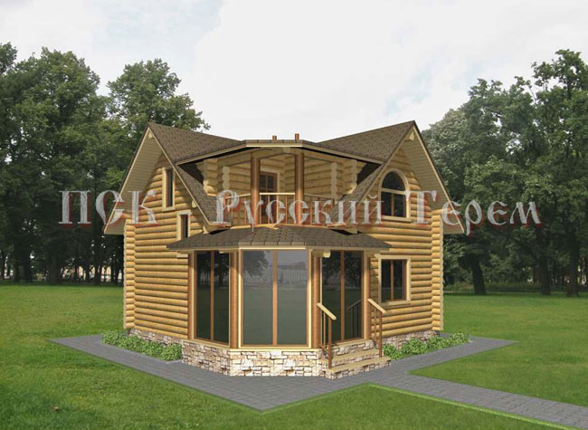 Двухэтажный деревянный дом из строганого бревна общей площадью 93 м2